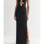 Black Body-Fitting Sun Accessory Detailed Shiny Jewelled Strapless Gown - Endless - UAE Rental and Resale for Women's Fashion