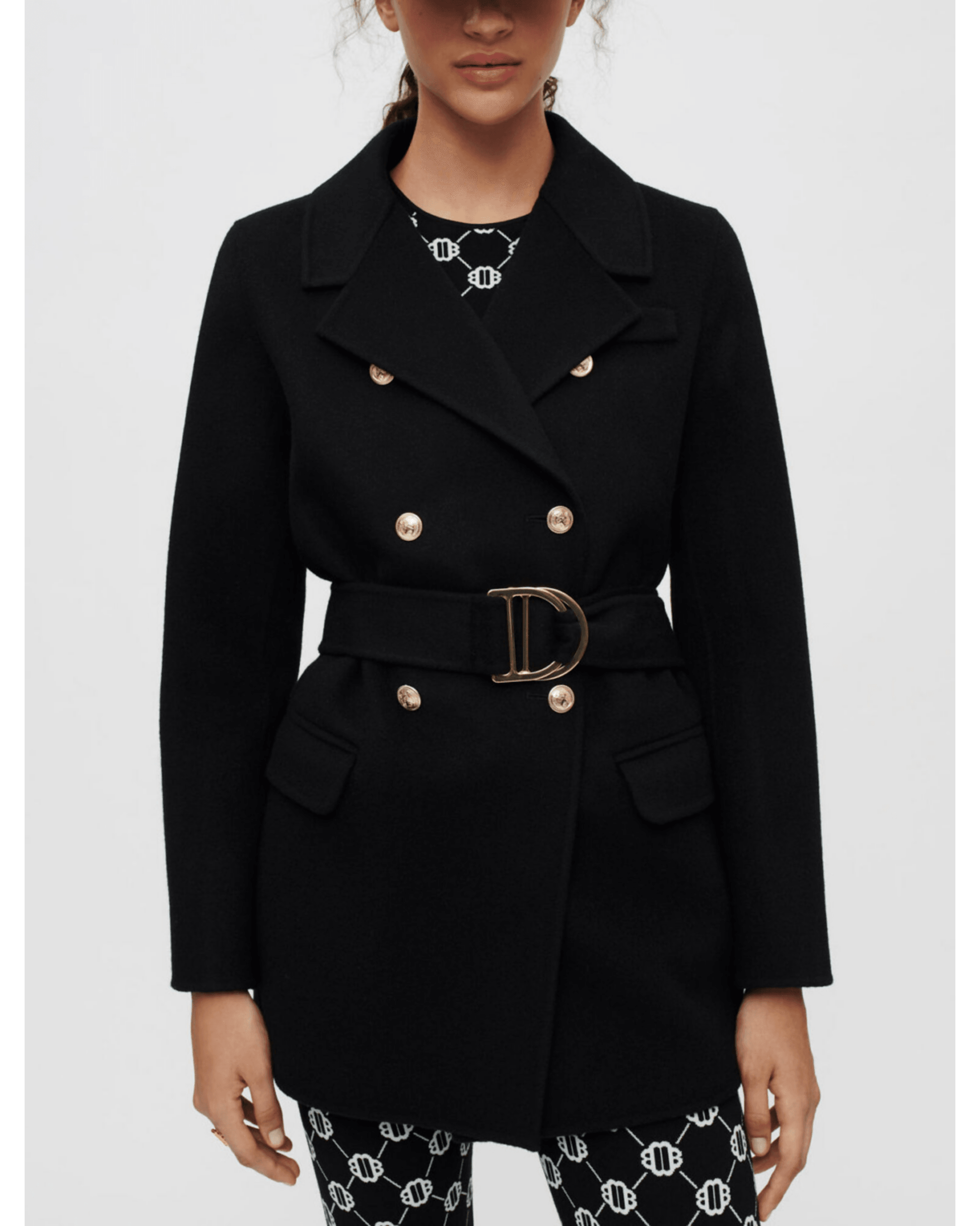 Black Double-Faced Coat With Belt - Endless