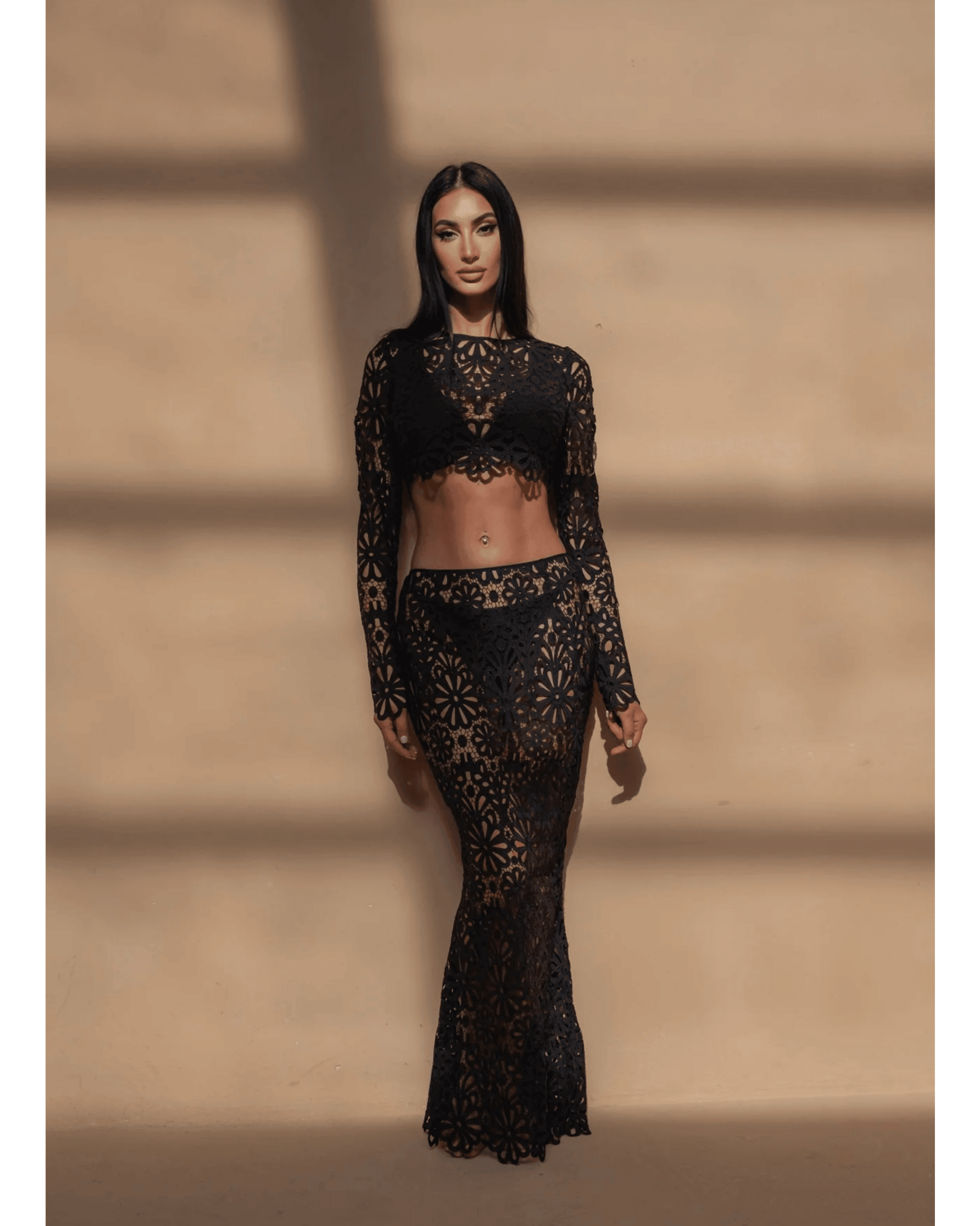 Black Floral Crop Top & Maxi Skirt Set - Endless - UAE Rental and Resale for Women's Fashion