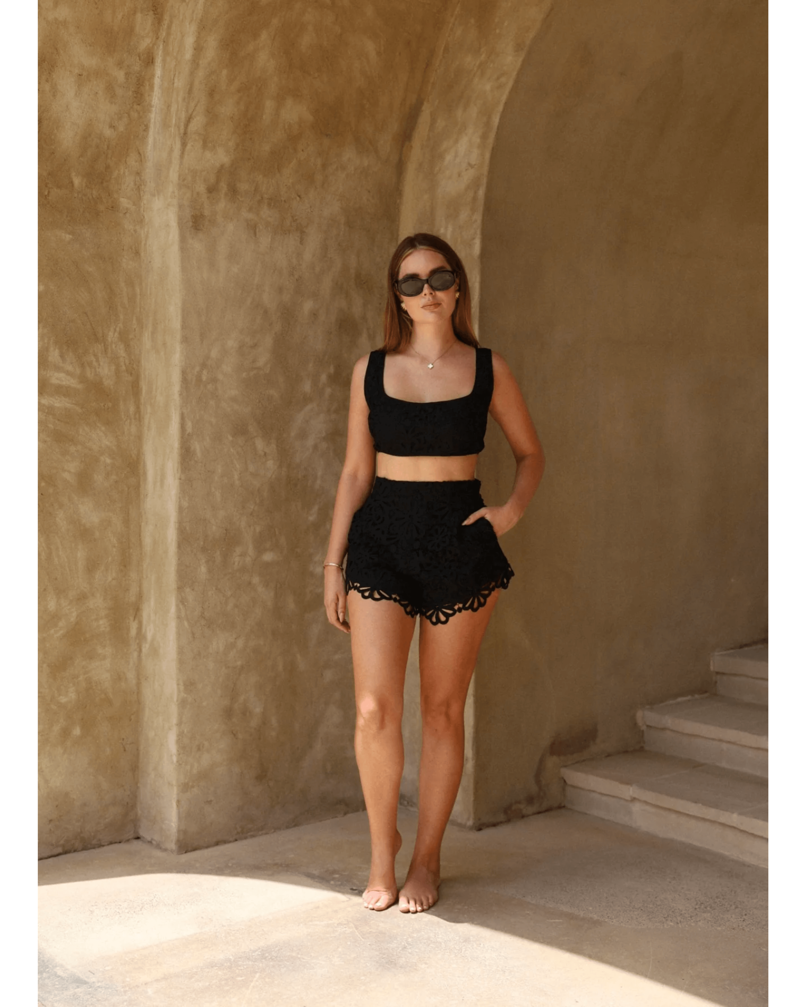 Black Floral Mini Shorts - Endless - UAE Rental and Resale for Women's Fashion