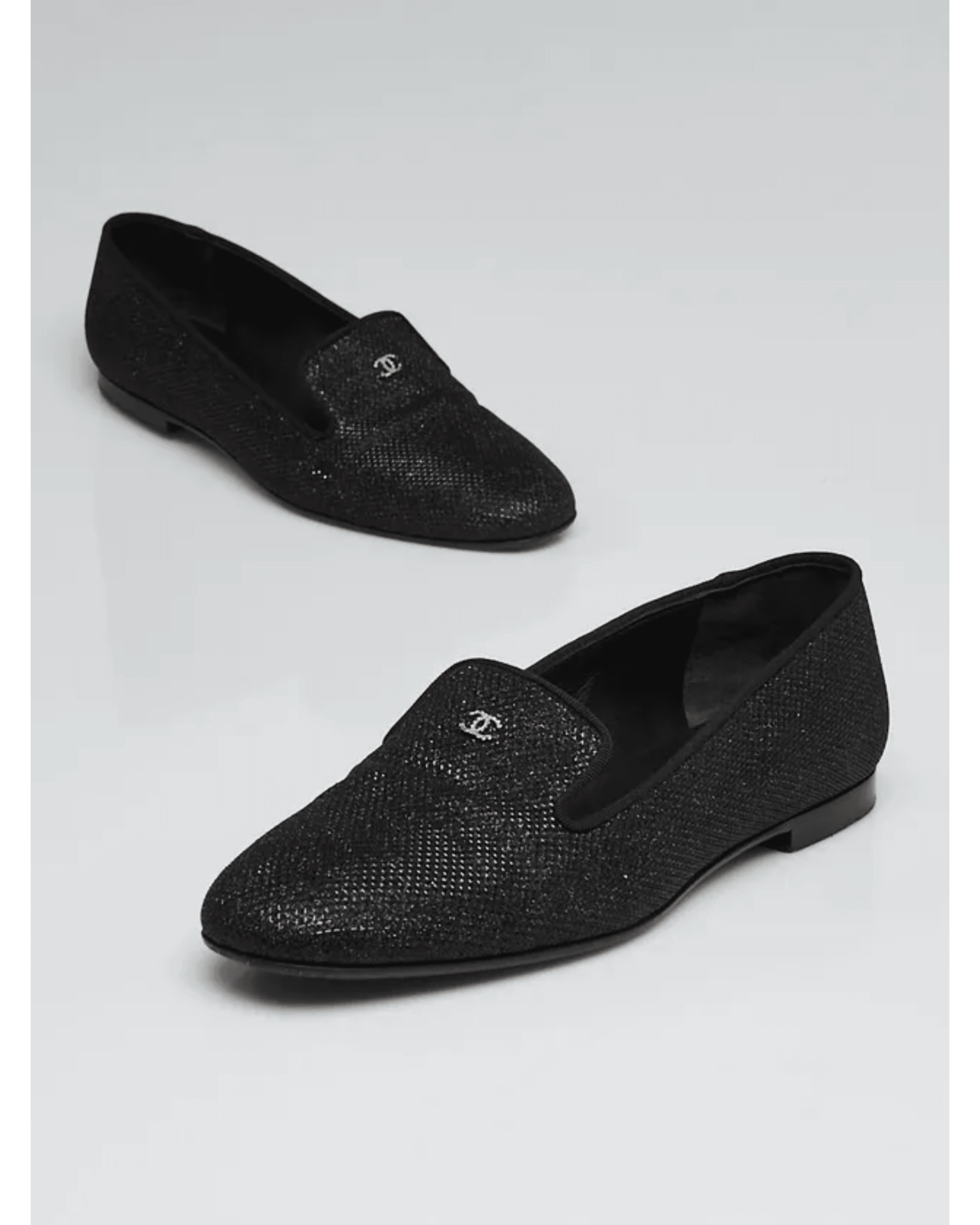 Black Glitter Fabric Mocassin Loafers - Endless - UAE Rental and Resale for Women's Fashion