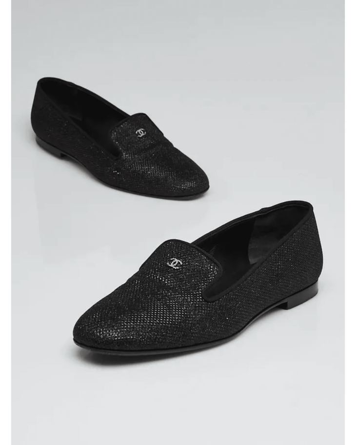 Black Glitter Fabric Mocassin Loafers - Endless - UAE Rental and Resale for Women's Fashion