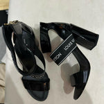 Black Patent Leather Star Trail Ankle Strap Sandals - Endless - UAE Rental and Resale for Women's Fashion