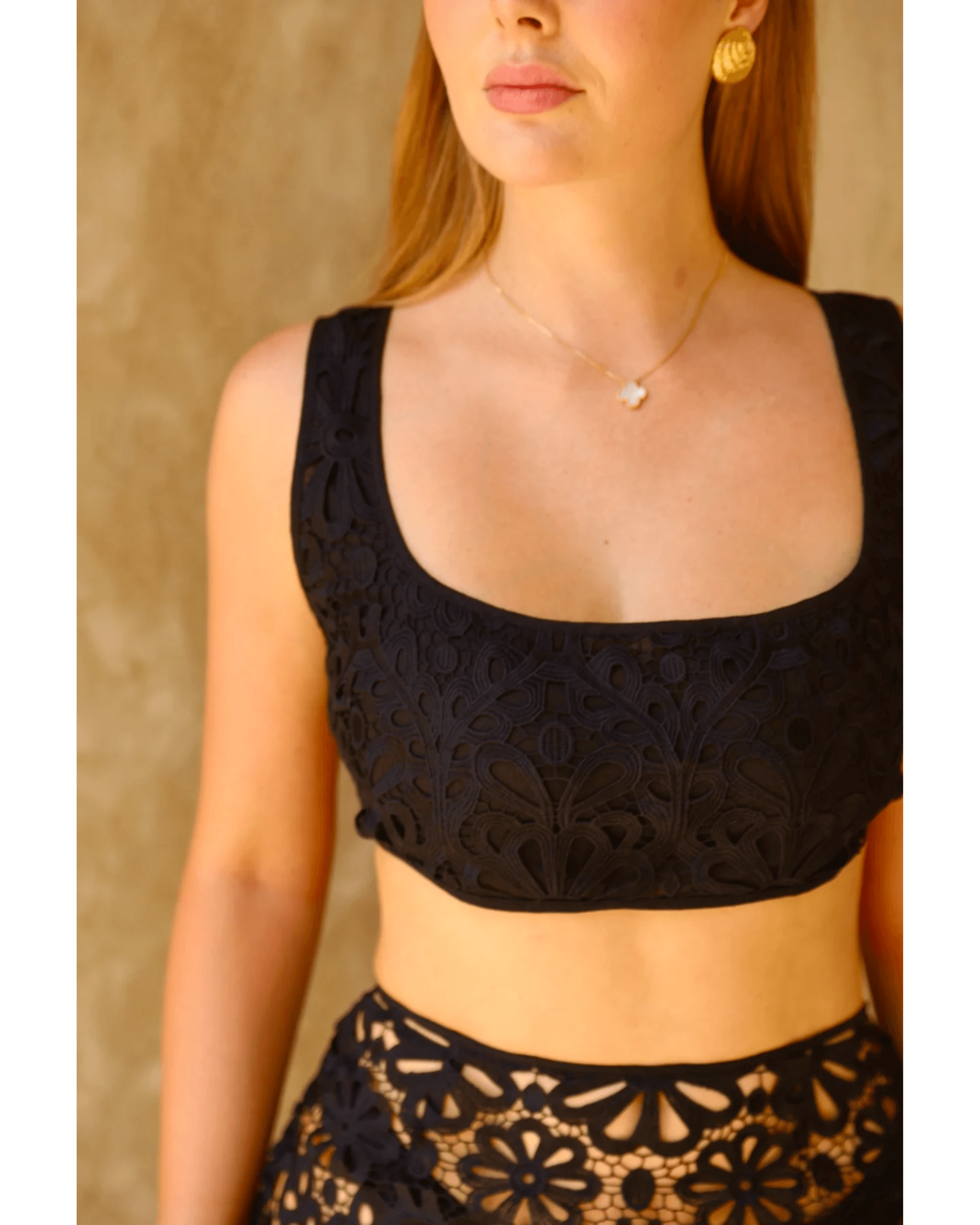 Black Sleeveless Crochet Crop Top - Endless - UAE Rental and Resale for Women's Fashion