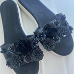 Black Slides Beaded Sequin Flowers - Endless - UAE Rental and Resale for Women's Fashion