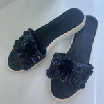 Black Slides Beaded Sequin Flowers - Endless - UAE Rental and Resale for Women's Fashion