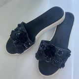 Black Slides Beaded Sequin Flowers - Endless - UAE Rental and Resale for Women's Fashion