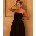 Black strapless midi dress with fitted bodice and flowing skirt — Anne Louise Boutique | Endless UAE