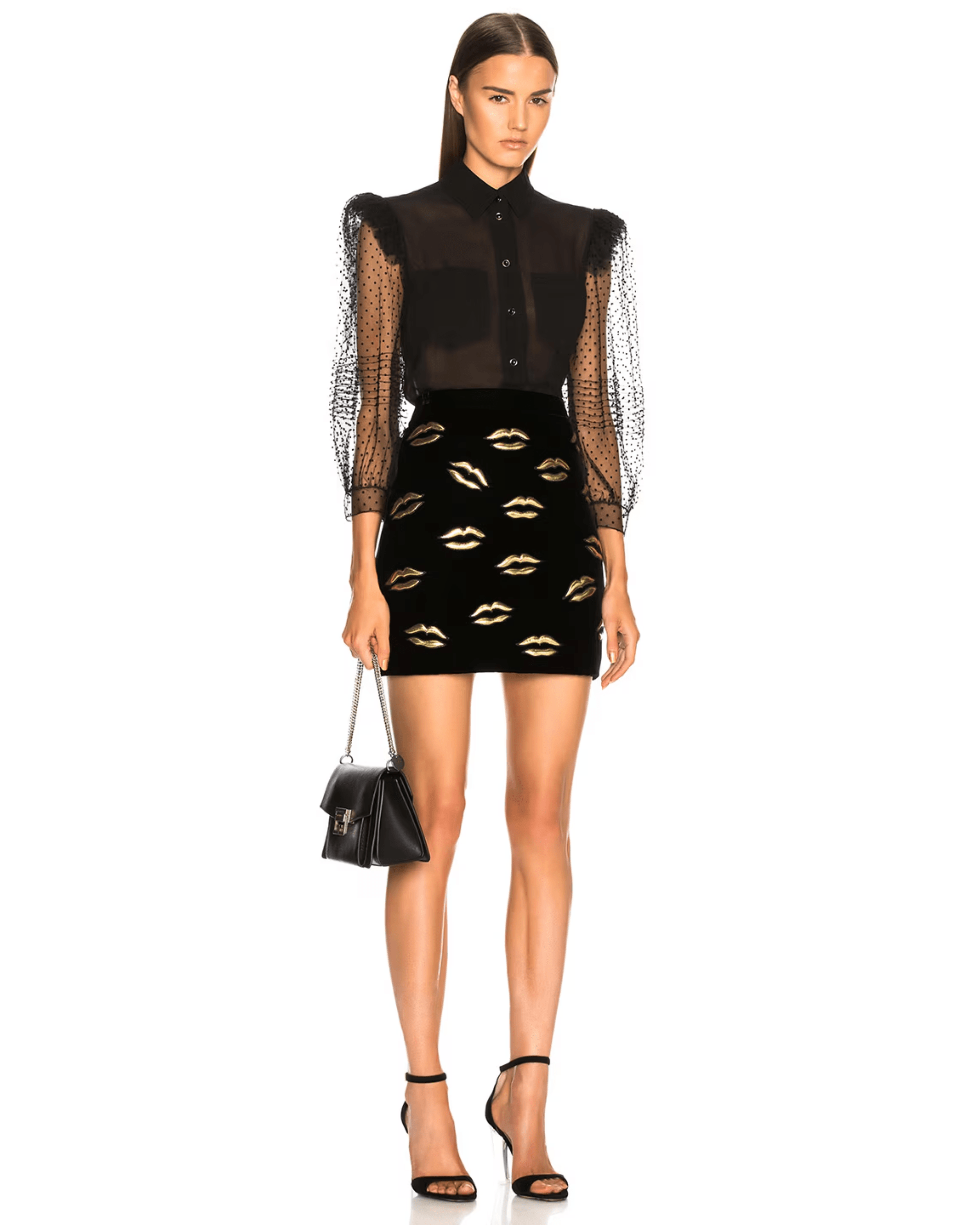 Black Velvet Lip Appliqued Mini Skirt - Endless - UAE Rental and Resale for Women's Fashion