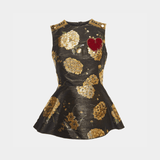 Black/Metallic Floral Jacquard Peplum Top - Endless - UAE Rental and Resale for Women's Fashion