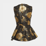 Black/Metallic Floral Jacquard Peplum Top - Endless - UAE Rental and Resale for Women's Fashion