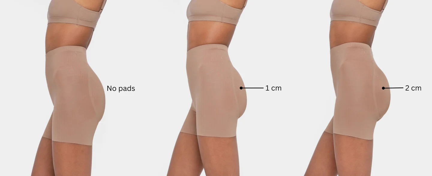 Beige booty boosting shorts with enhanced contouring design — Underhance | Endless UAE