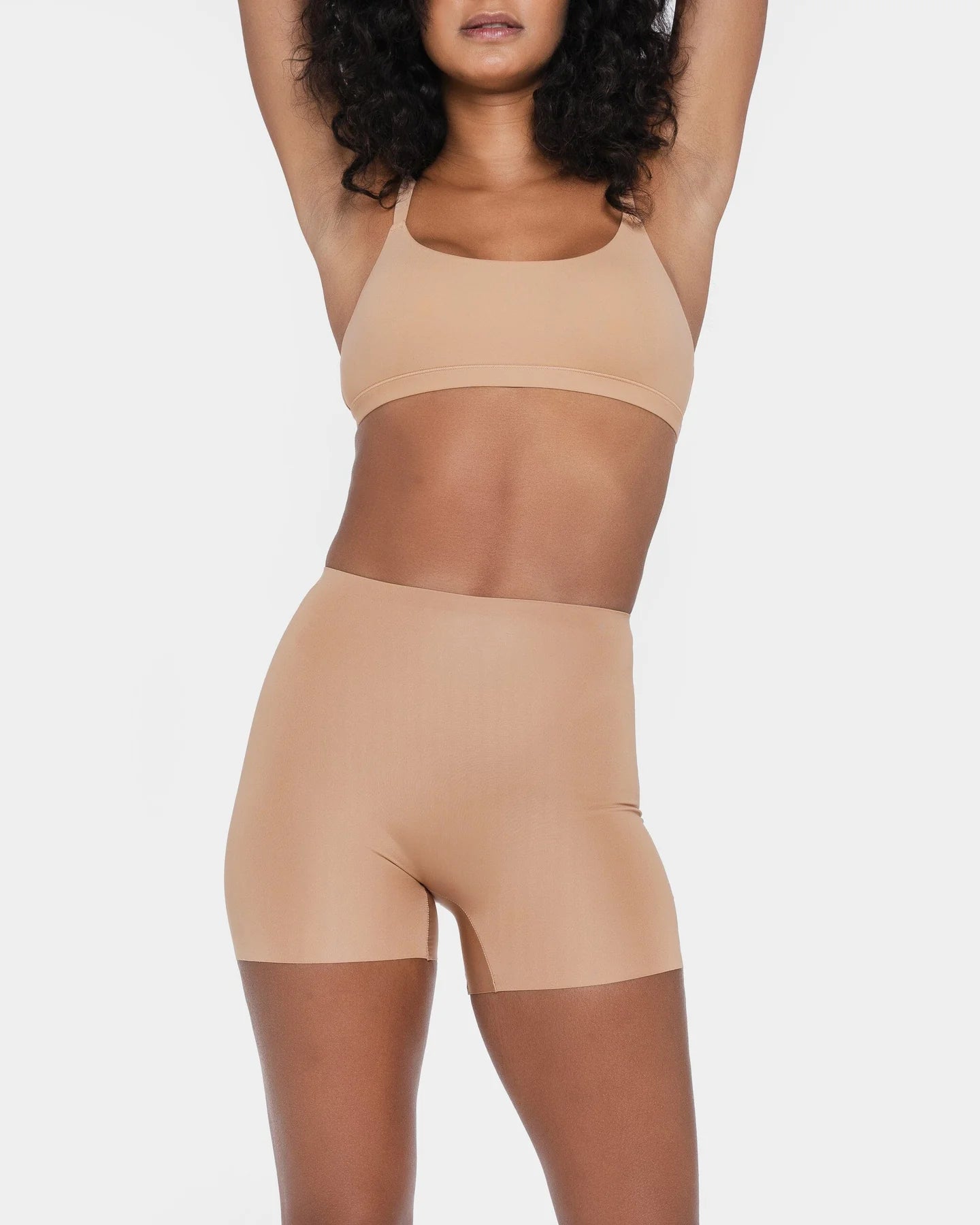 Beige booty boosting shorts with enhanced contouring design — Underhance | Endless UAE