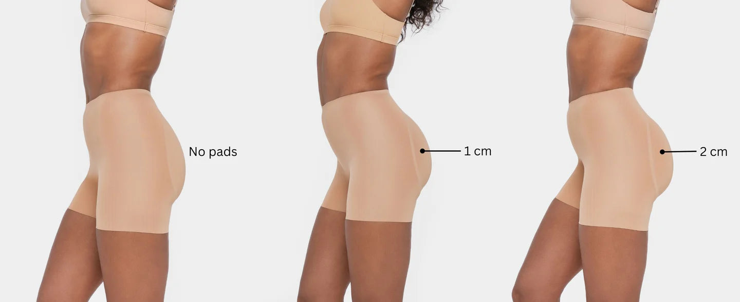 Beige booty boosting shorts with enhanced contouring design — Underhance | Endless UAE