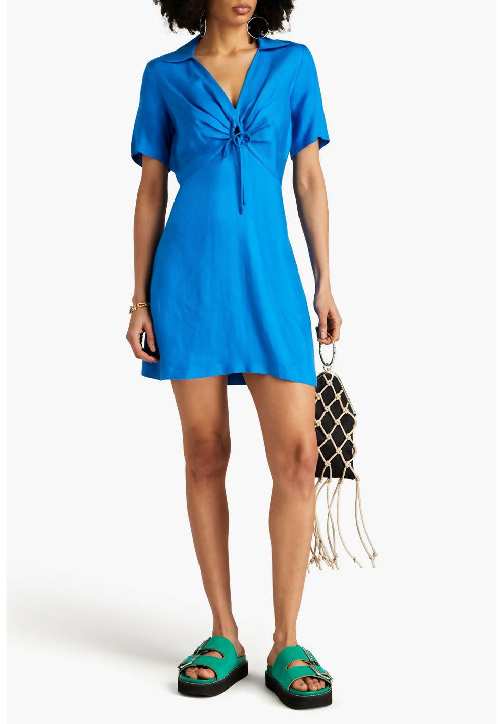 Bow-Detailed Ruched Twill Mini Dress - Endless