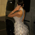 Bronte Halterneck Pearl Sequin Feather Mini Dress - Endless - UAE Rental and Resale for Women's Fashion
