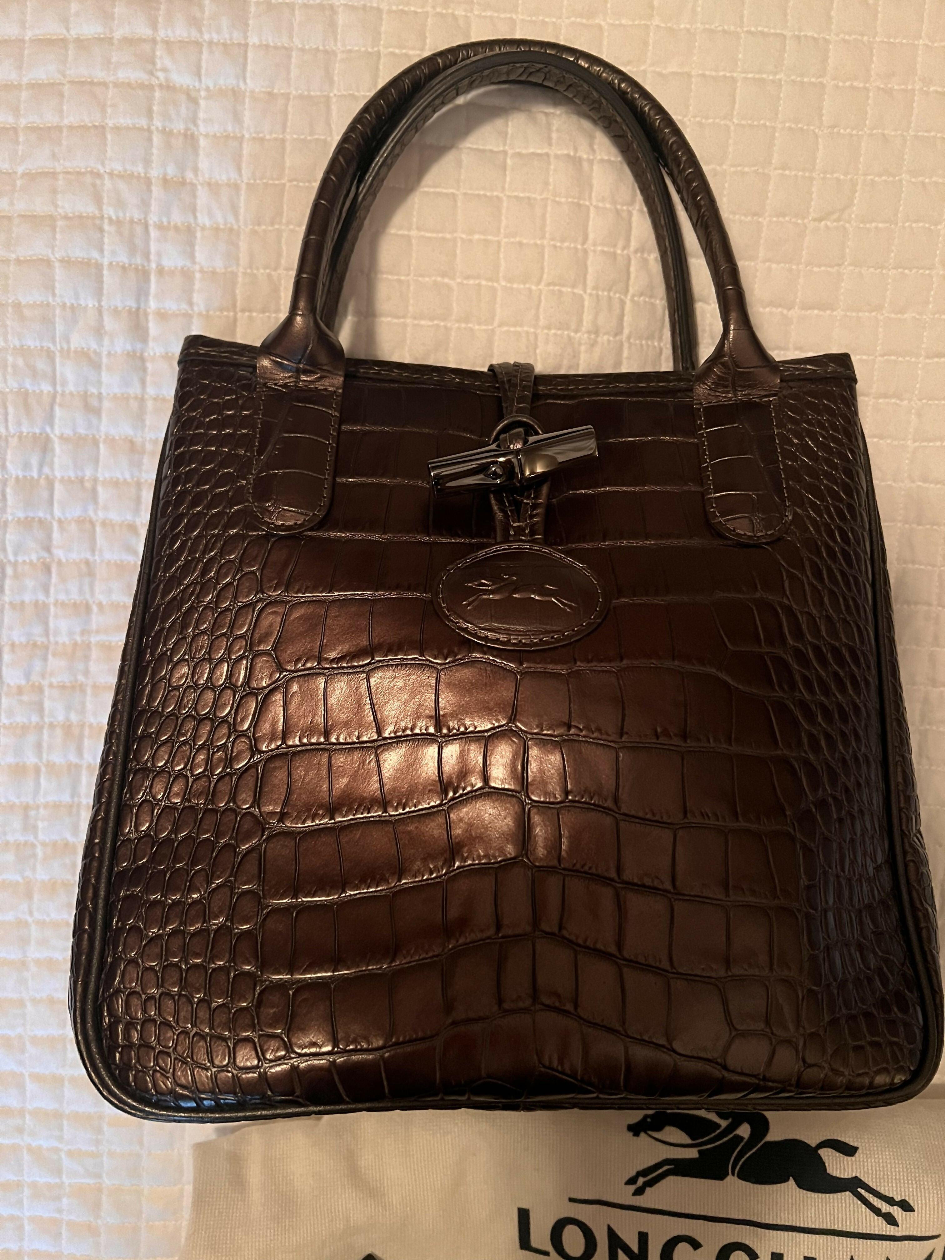 Brown Glaze Croc Embossed Leather Roseau Tote - Endless - UAE Rental and Resale for Women's Fashion