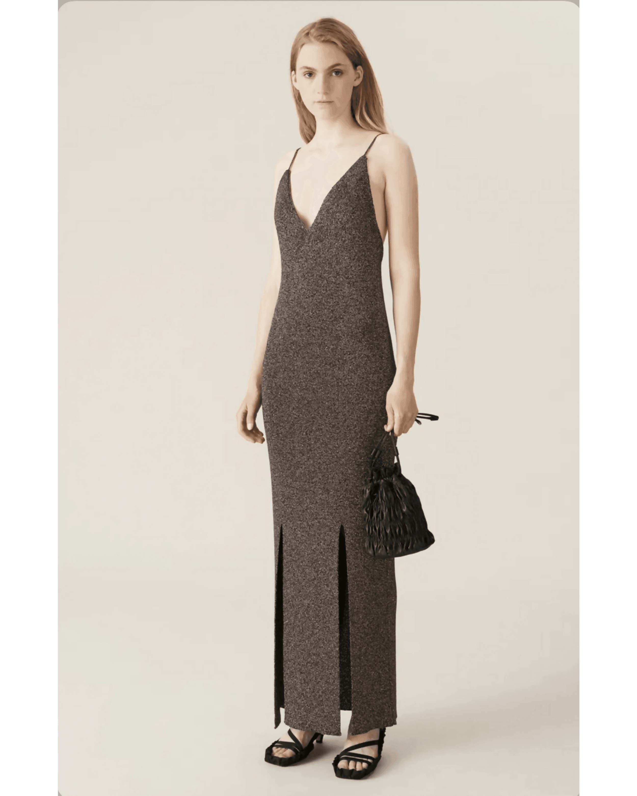 Brown Metallic Knit Maxi Dress - Endless - UAE Rental and Resale for Women's Fashion