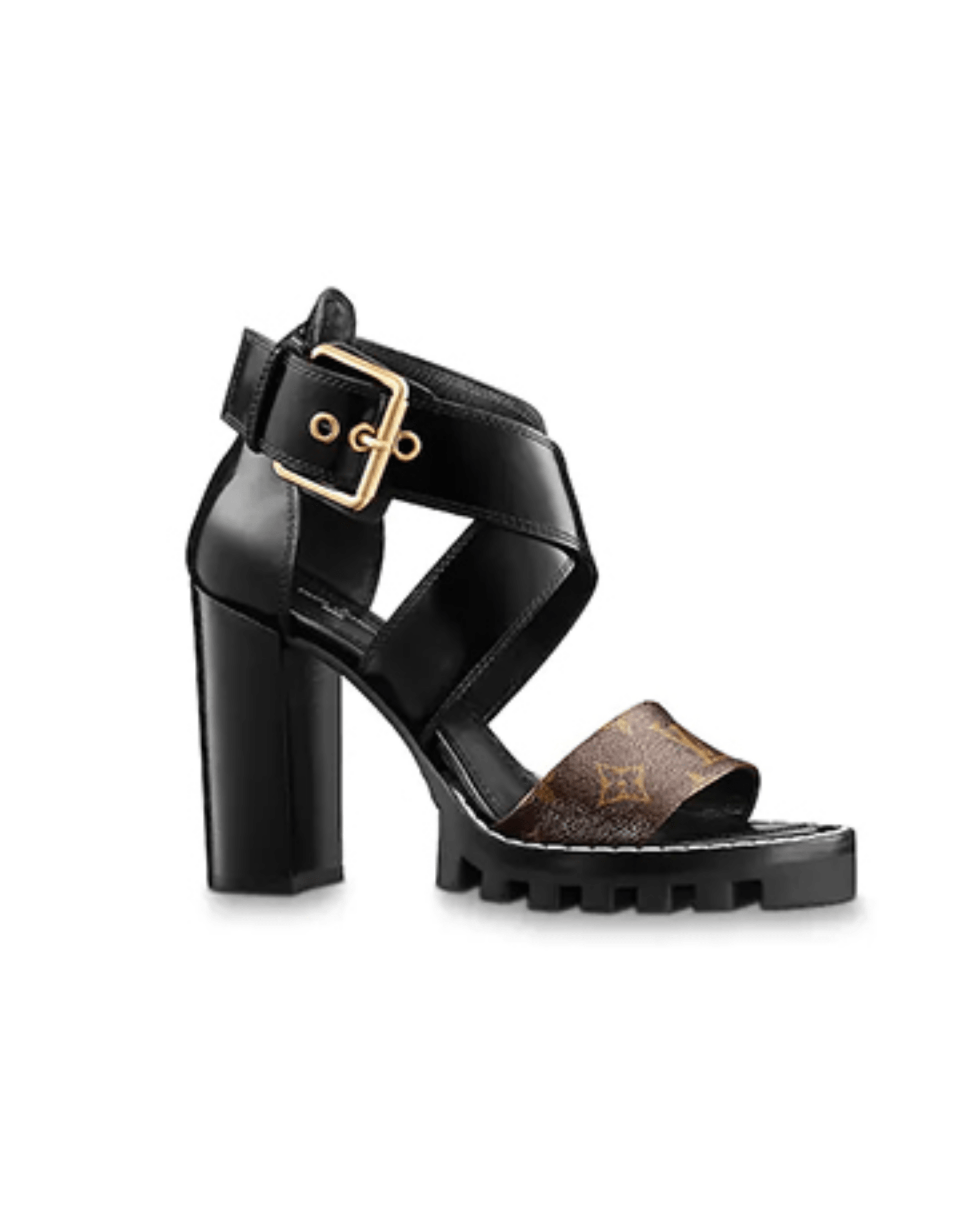Brown/Black Monogram Canvas and Patent Cross Ankle Strap Sandals - Endless - UAE Rental and Resale for Women's Fashion