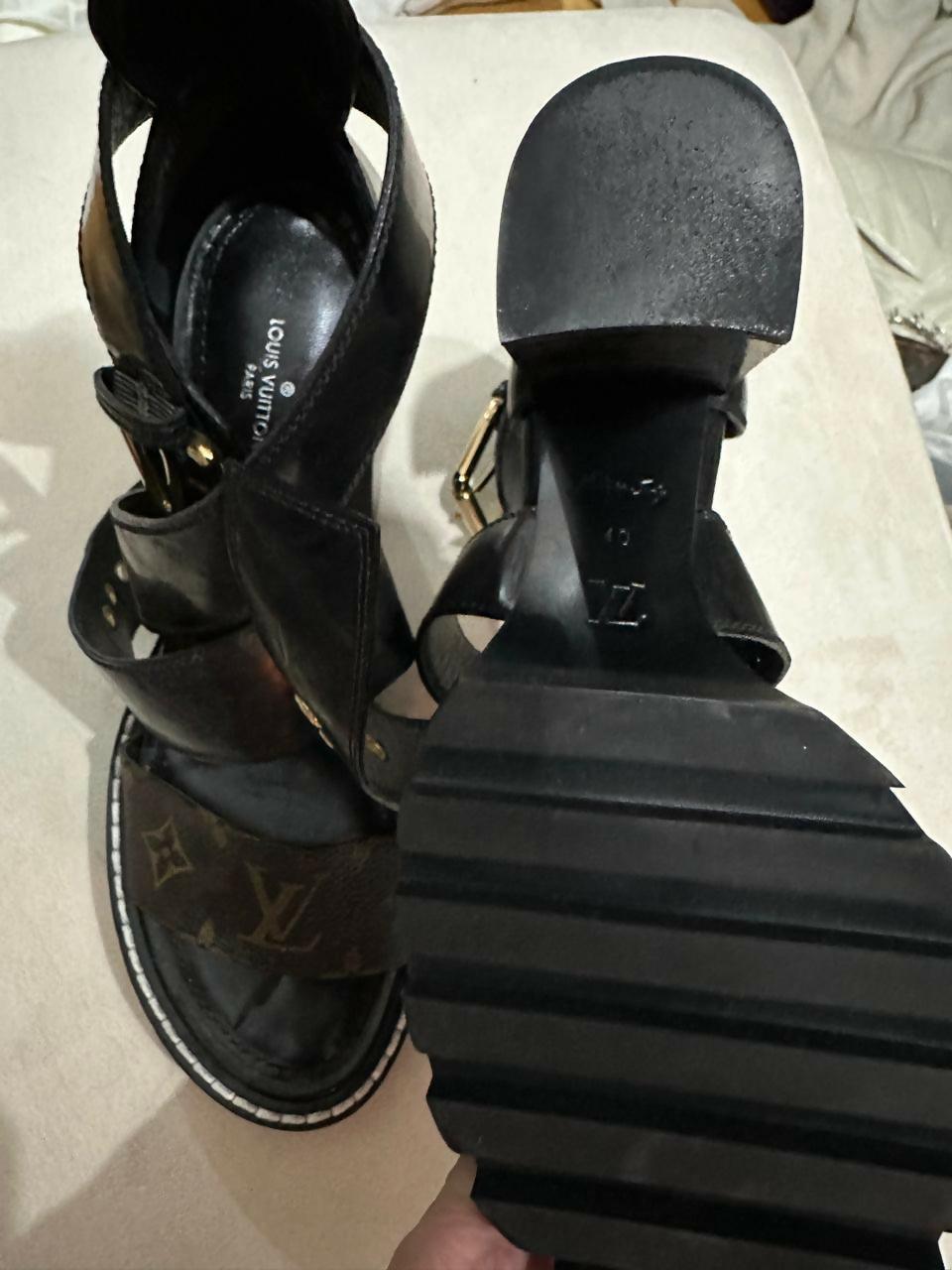 Brown/Black Monogram Canvas and Patent Cross Ankle Strap Sandals - Endless - UAE Rental and Resale for Women's Fashion
