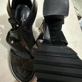 Brown/Black Monogram Canvas and Patent Cross Ankle Strap Sandals - Endless - UAE Rental and Resale for Women's Fashion