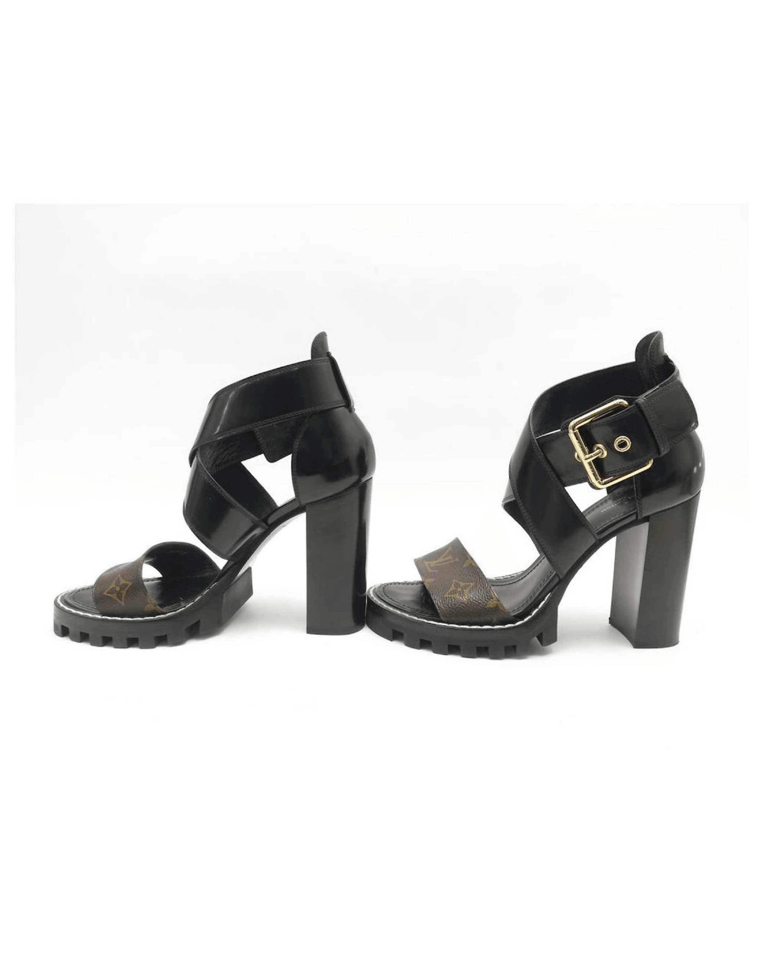 Brown/Black Monogram Canvas and Patent Cross Ankle Strap Sandals - Endless - UAE Rental and Resale for Women's Fashion