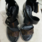 Brown/Black Monogram Canvas and Patent Cross Ankle Strap Sandals - Endless - UAE Rental and Resale for Women's Fashion