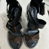Brown/Black Monogram Canvas and Patent Cross Ankle Strap Sandals - Endless - UAE Rental and Resale for Women's Fashion