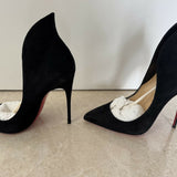 Black suede pointed-toe pumps with cream insoles and tan leather interior — Endless | Endless UAE