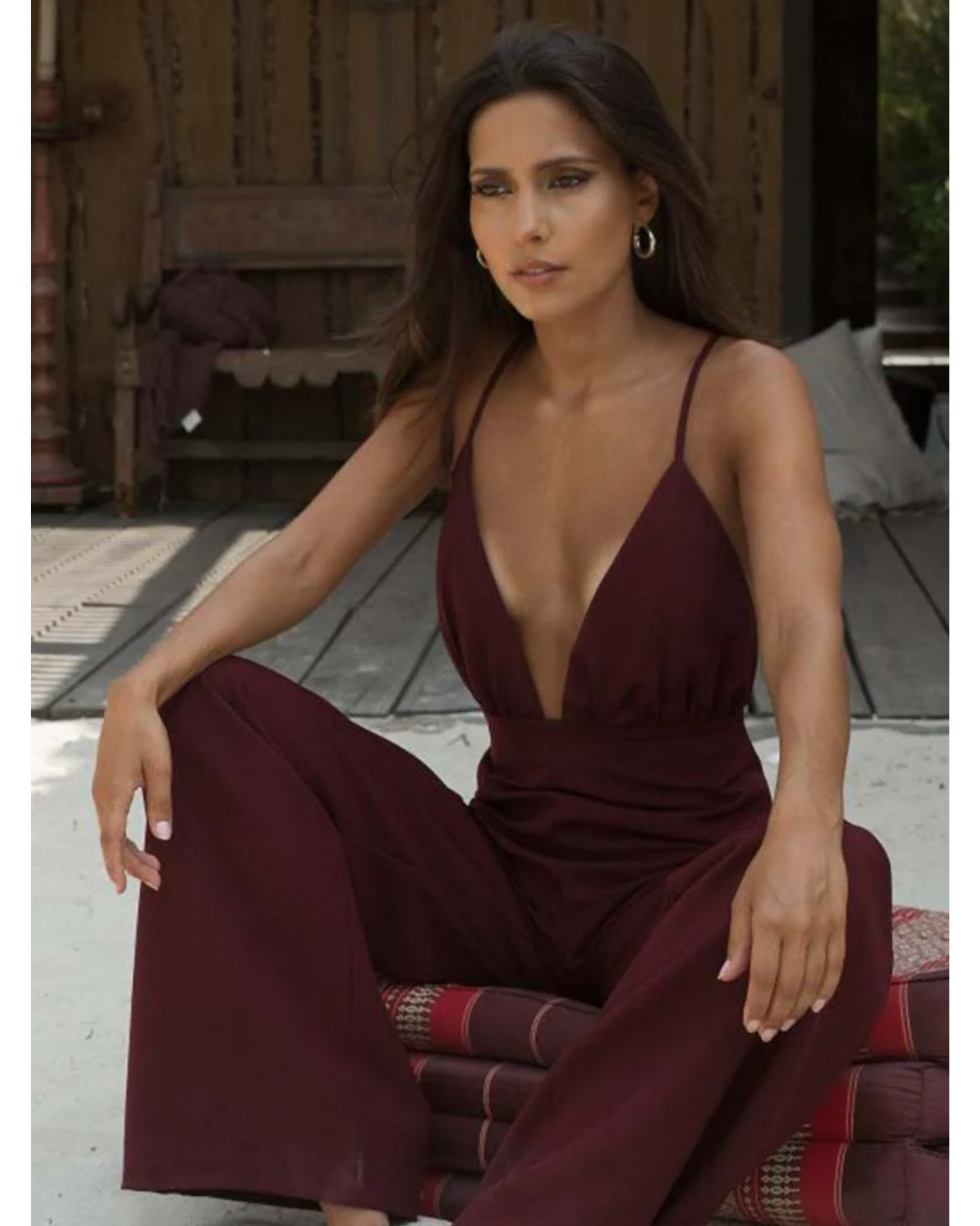 Burgundy Crepe Jumpsuit - Endless - UAE Rental and Resale for Women's Fashion