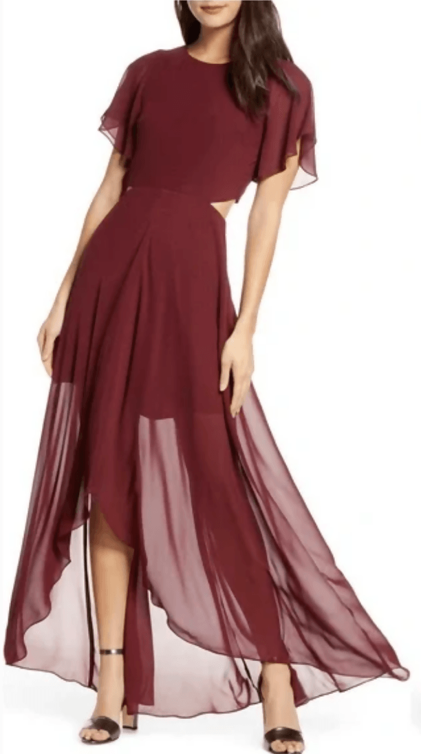 Burgundy Cut-out Maxi Dress - Endless - UAE Rental and Resale for Women's Fashion