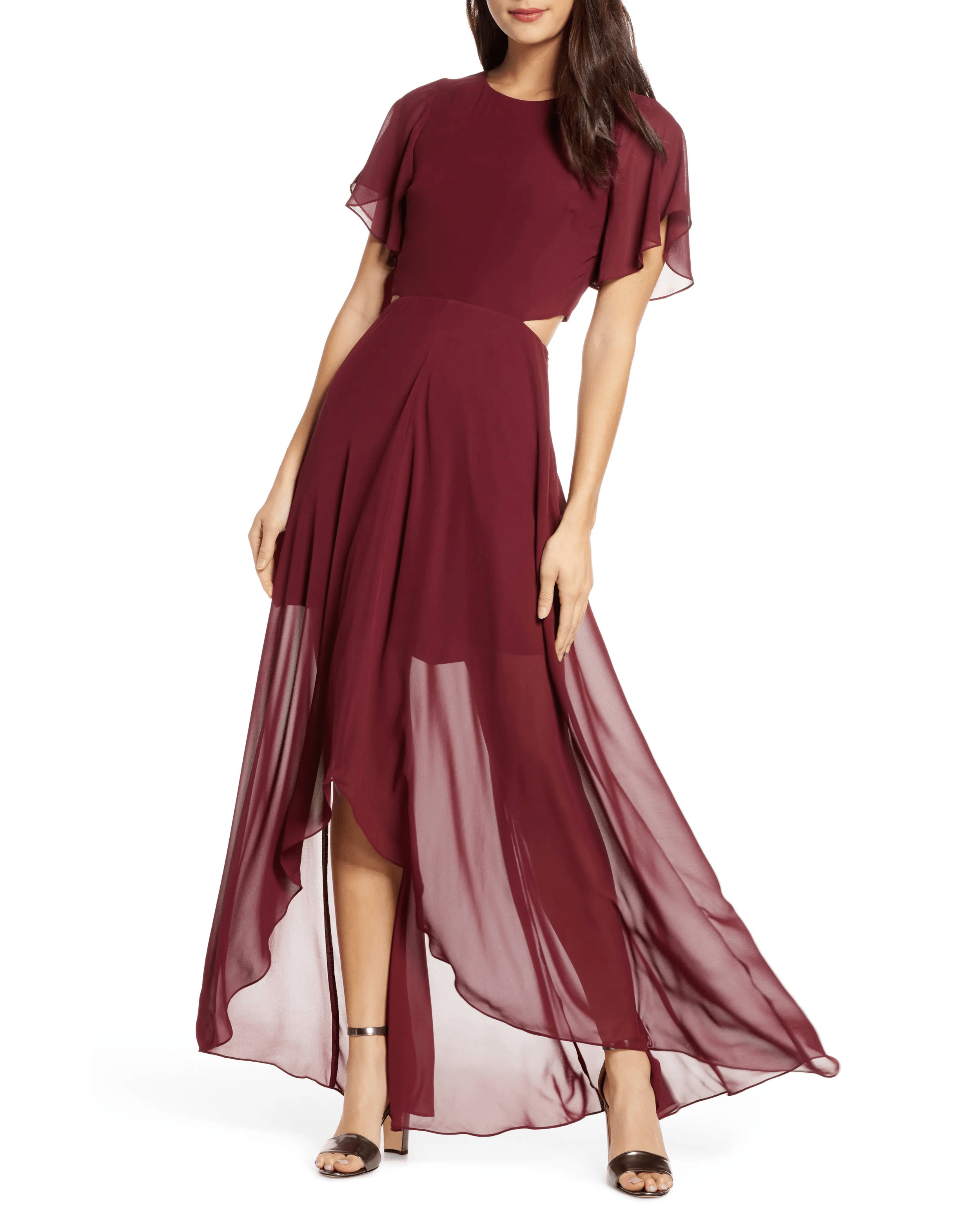 Burgundy Cut-out Maxi Dress - Endless - UAE Rental and Resale for Women's Fashion