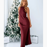 Burgundy Satin High Neck Maxi Dress - Endless - UAE Rental and Resale for Women's Fashion