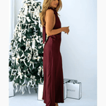 Burgundy Satin High Neck Maxi Dress - Endless - UAE Rental and Resale for Women's Fashion