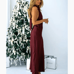 Burgundy Satin High Neck Maxi Dress - Endless - UAE Rental and Resale for Women's Fashion
