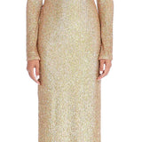 Gold embellished full sleeve maxi dress on model — ILTA | Endless UAE