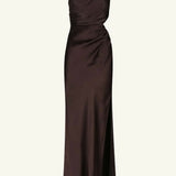 La Lune Gathered One Shoulder Maxi Dress in Cocoa