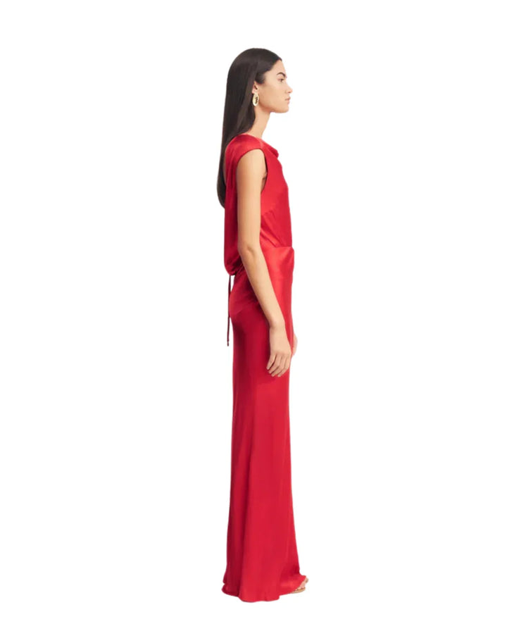 Red cowl neck sleeveless maxi dress with fitted silhouette — Shona Joy | Endless UAE