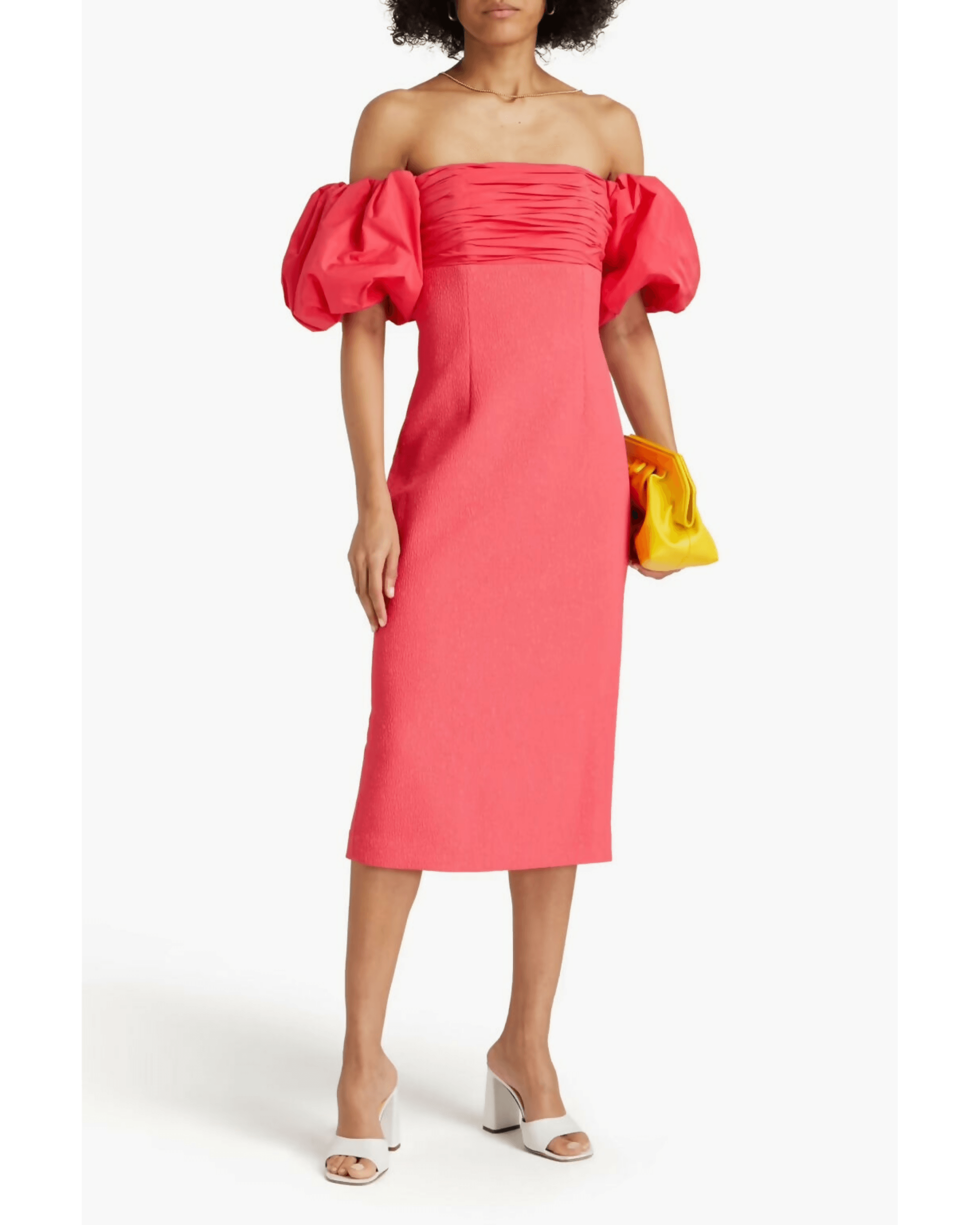 Caitlin Off-The-Shoulder Taffeta-Paneled Cloqué Midi Dress - Endless - UAE Rental and Resale for Women's Fashion