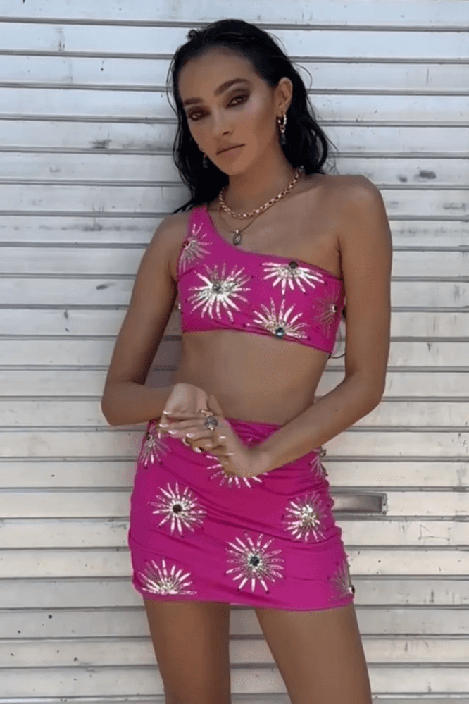 Callie Luxury Embellished Hot Pink Co-ord Set - Endless - UAE Rental and Resale for Women's Fashion