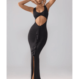 Calluna Slinky Jersey Cut Out Ruffle Racerback Maxi Dress - Endless - UAE Rental and Resale for Women's Fashion