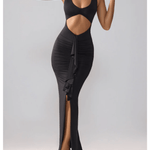 Calluna Slinky Jersey Cut Out Ruffle Racerback Maxi Dress - Endless - UAE Rental and Resale for Women's Fashion