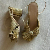 Camellia Gold Pleated Bow Heel - Endless - UAE Rental and Resale for Women's Fashion