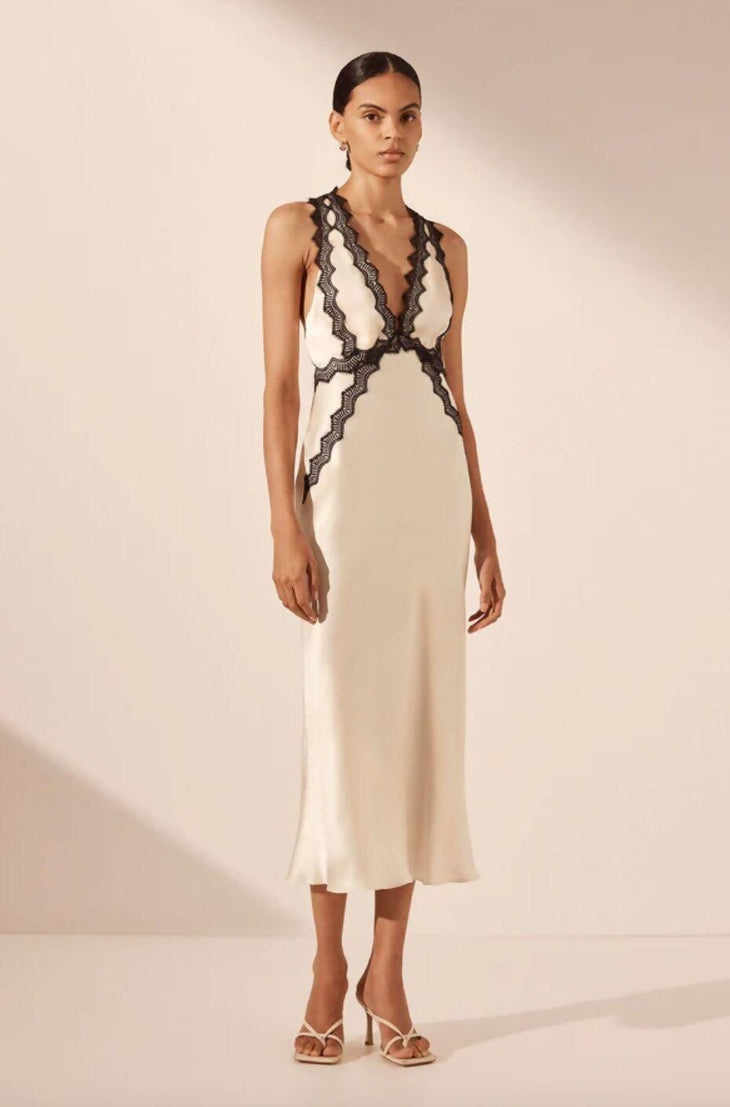 Shona Joy Camille Lace Cross Back Midi Dress