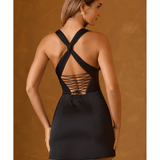 Carlotta Halterneck Lace-Up A-Line Mini Dress - Endless - UAE Rental and Resale for Women's Fashion