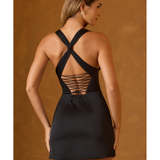 Carlotta Halterneck Lace-Up A-Line Mini Dress - Endless - UAE Rental and Resale for Women's Fashion