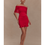 Caspian Slinky And Mesh Off Shoulder Mini Dress - Endless - UAE Rental and Resale for Women's Fashion