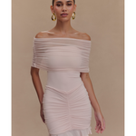 Caspian Slinky And Mesh Off Shoulder Mini Dress - Endless - UAE Rental and Resale for Women's Fashion