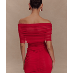 Caspian Slinky And Mesh Off Shoulder Mini Dress - Endless - UAE Rental and Resale for Women's Fashion