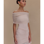 Caspian Slinky And Mesh Off Shoulder Mini Dress - Endless - UAE Rental and Resale for Women's Fashion